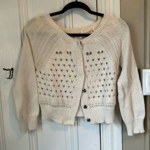 Women’s Anthropologie cream cropped crochet cardigan, size L